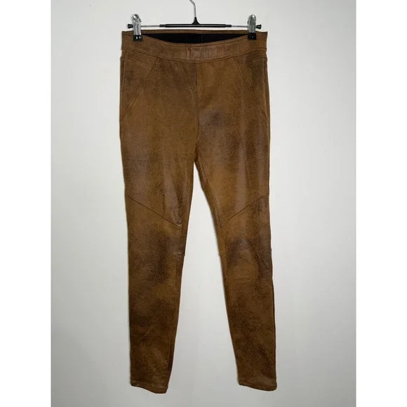 Free People‎ Vegan Leather Leggings Cognac Brown Moto Skinny Pants Size 2