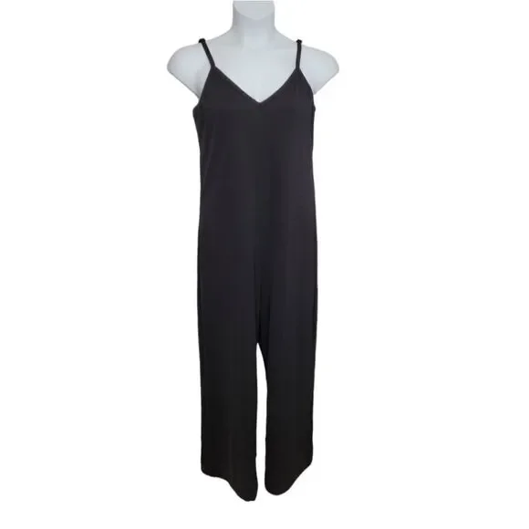 VINTAGE 90s black jumpsuit tank top wide‎ leg crop adjustable straps L