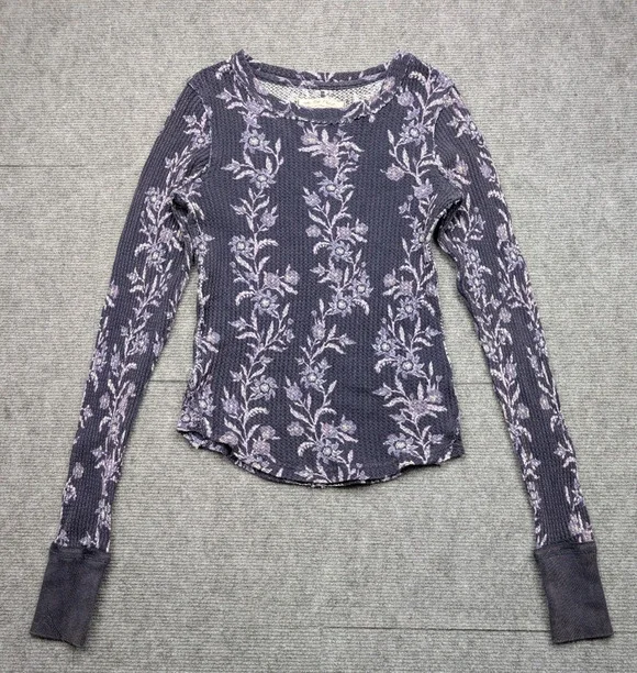 We The Free People Pretty Little Thermal Womens XS Purple Floral Y2K Layer Shirt