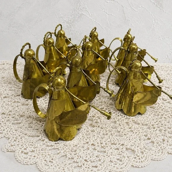 10 Vintage Brass Angel Napkin Rings Christmas Holiday Table Linens 3