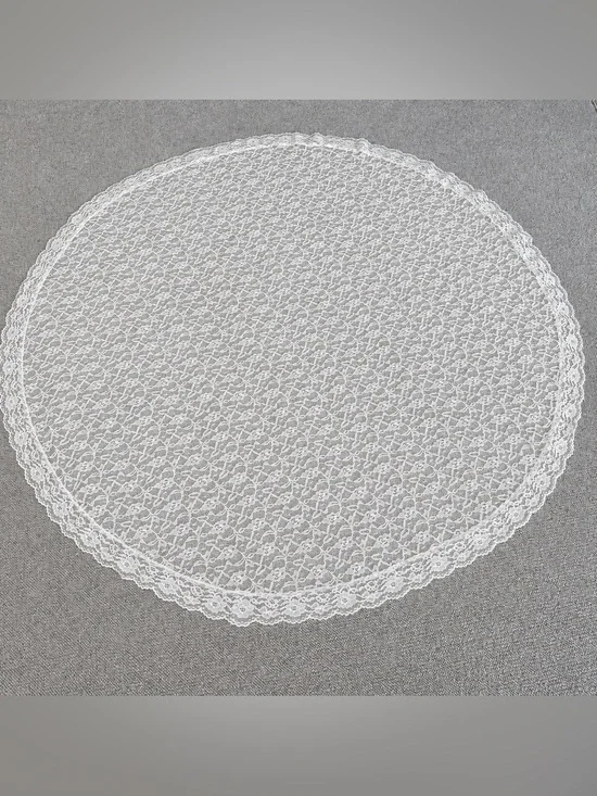 Vintage Ivory Floral Lace Round Tablecloth 60” Scalloped Edge Cottage Wedding