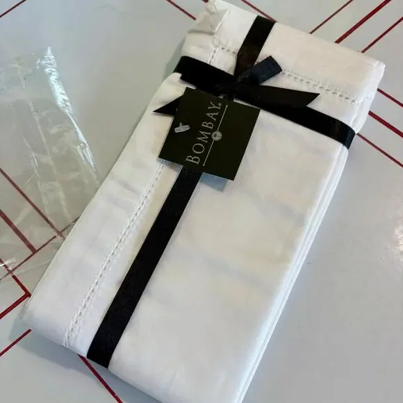 Vintage Bombay Company White Hemstitch Napkins, Set of 4, New Package