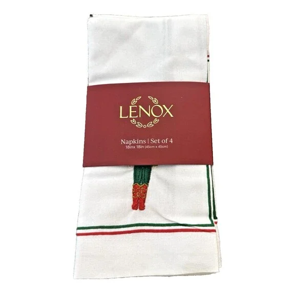 Lenox Christmas Nutcracker Embroidered Napkins Fabric Set Of 4 Bay Berry White