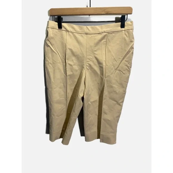 Isaac Mizrahi Live! Cropped Pants Women 10P Beige Pintuck Pull On Career Casual