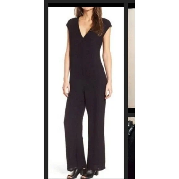 NWT Standard James Perse Black Crepe V Neck Jumpsuit Size‎ 3 L