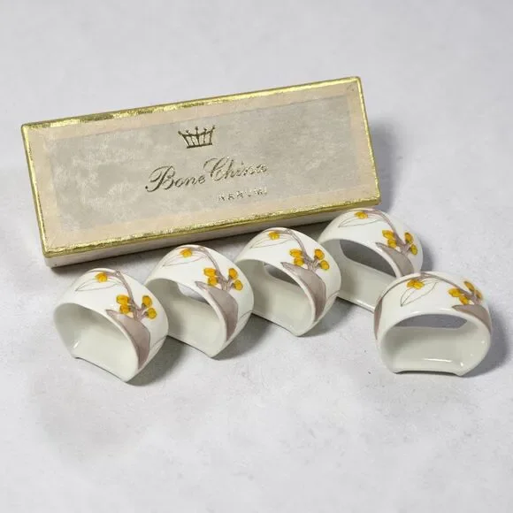 Narumi Bone China Napkin Rings Set of 5 Floral Japan Mikasa Marked NOS New