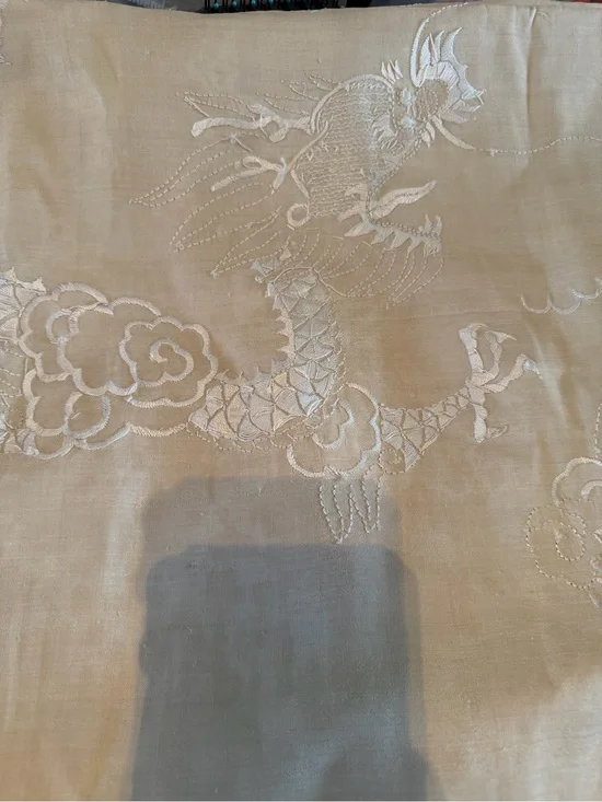 Vintage & Stunning Chinese Embroidered Dragon Tablecloth