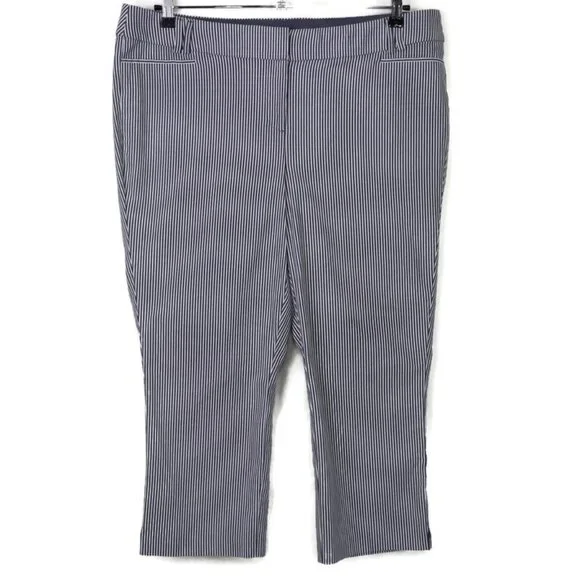 Lane Bryant The Allie Blue Grey White Striped Capri Pants Size 14‎ Stretch