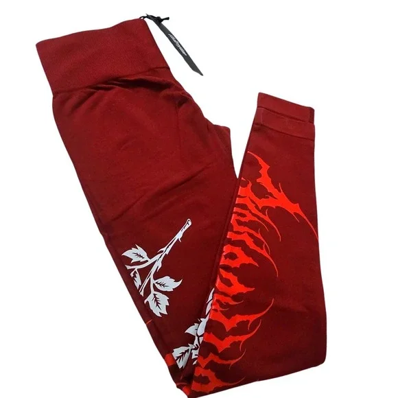 Civil Regime Revenge Kelly Seamless Scrunch Legging‎ Burgundy Red Graphic Small
