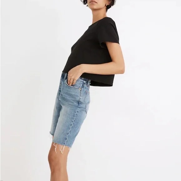 MADEWELL High-Rise Long Denim Shorts in‎ Brightwater Wash