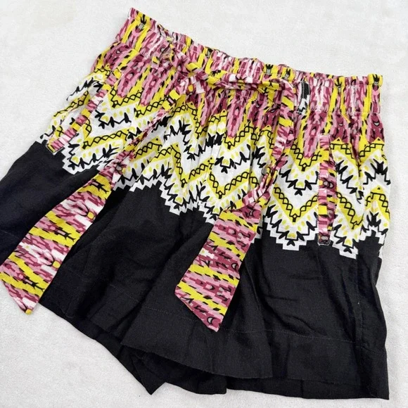 Anthropologie Geometric‎ Ikat Print Tie Waist Shorts Linen Blend Small