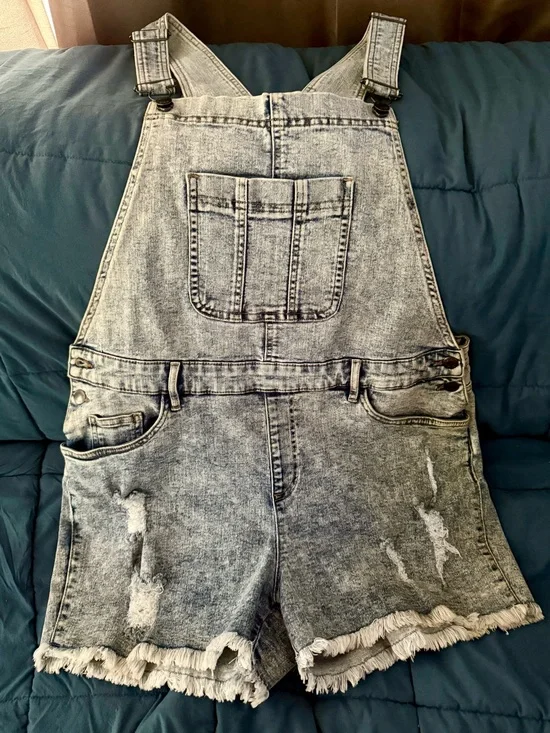 Women's Acid Wash Denim Short Overalls