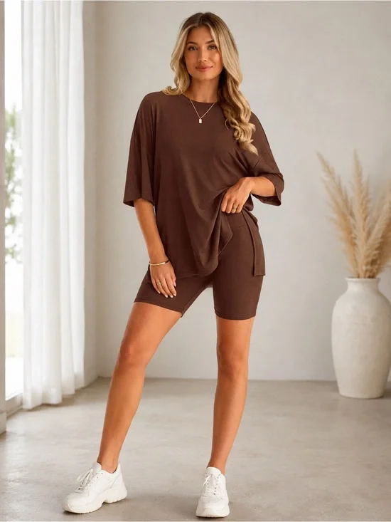 PRETTY GARDEN Casual Two-Piece Brown Lounge Set