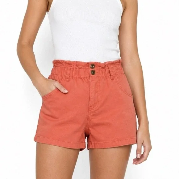 Wild Fable Coral Pink Paper Bag Short with Elastic High Waist Size Small‎