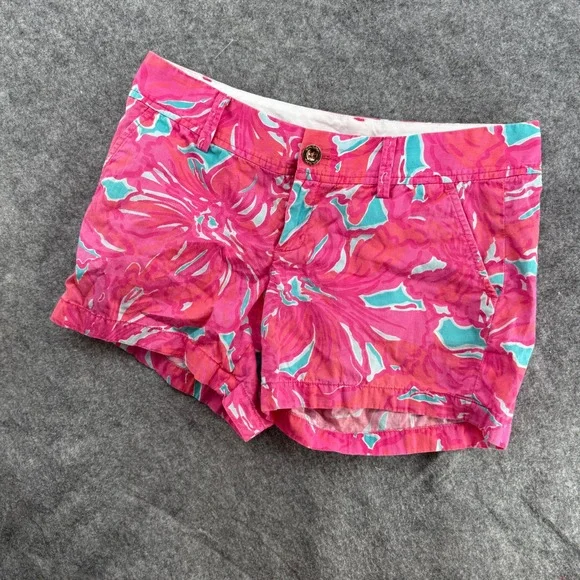 Lilly Pulitzer Callahan Short Womens 6 Pink Turquoise Floral Chino Summer Cotton