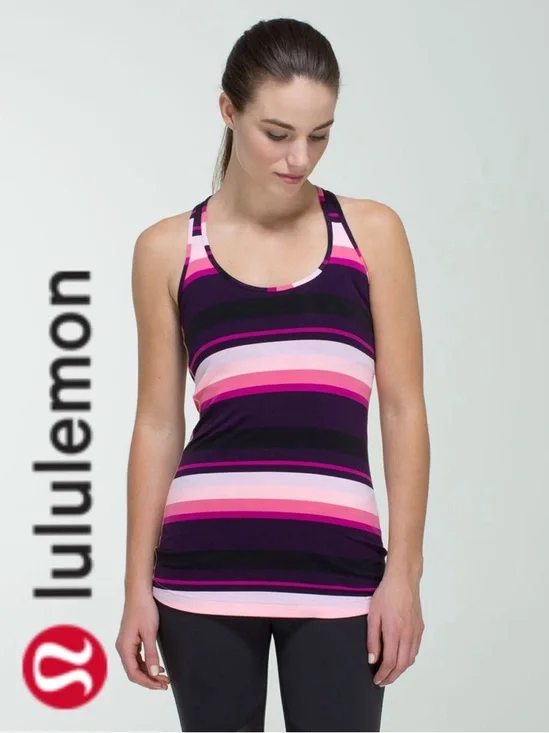 💕Lululemon Racerback Tank Small Assorted Stripe Coral Pink Purple Athletic Top