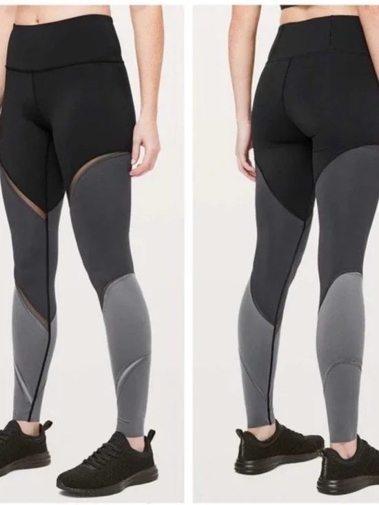 lululemon Color Me Ombré Tights Black Gray Mesh Leggings women’s Sz 2