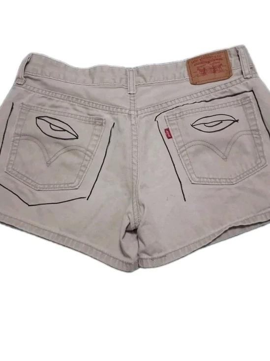 Vintage Levi's Denim Shorts Size 7JR Custom Hand Line Art Y2K Grunge