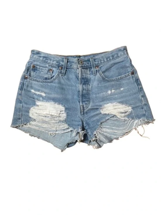Levi’s 501 Denim Distressed  Women’s Button Fly Shorts - Light Blue Size 27