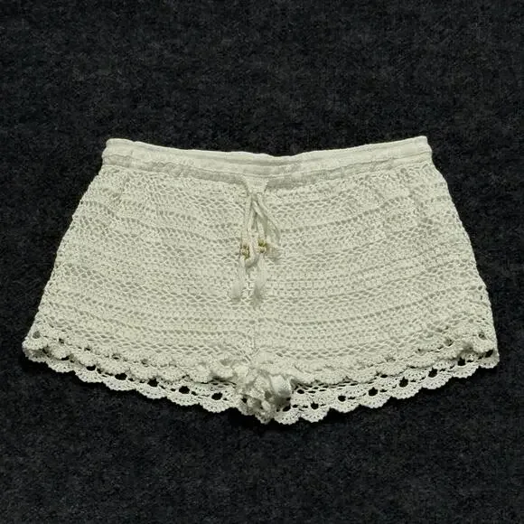 Joie Shorts Womens Large Crochet Lace Lined Drawstring Boho Beach Summer