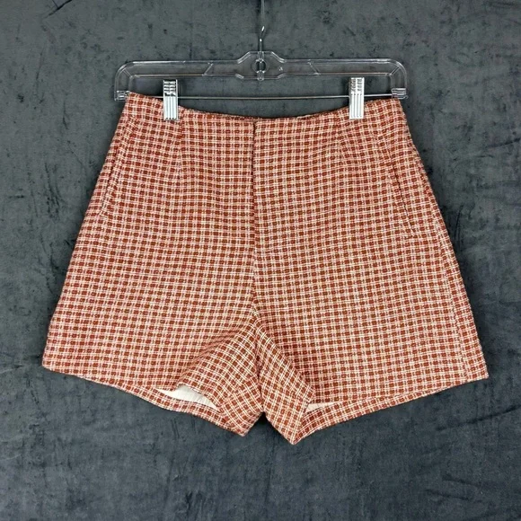 Altar'd State High Waist Plaid Shorts - Red and White