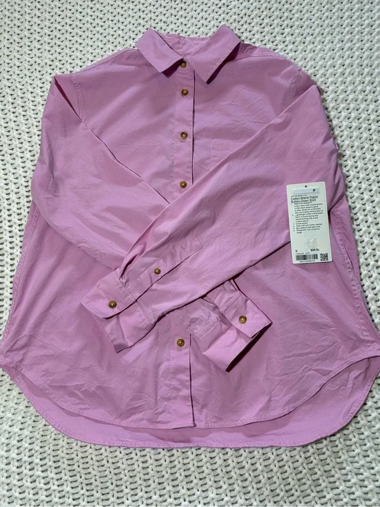 lululemon vita pink cotton blend poplin button down shirt size small