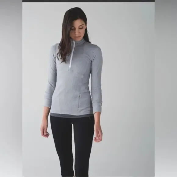 Lululemon womens 4 Kanto catch me 1/2 zip heathered herringbone white slate top