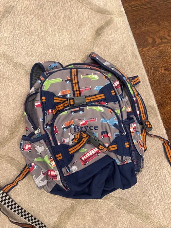 Personalized Kids Transport Backpack in Gray & Navy McKenzie pottery barn large