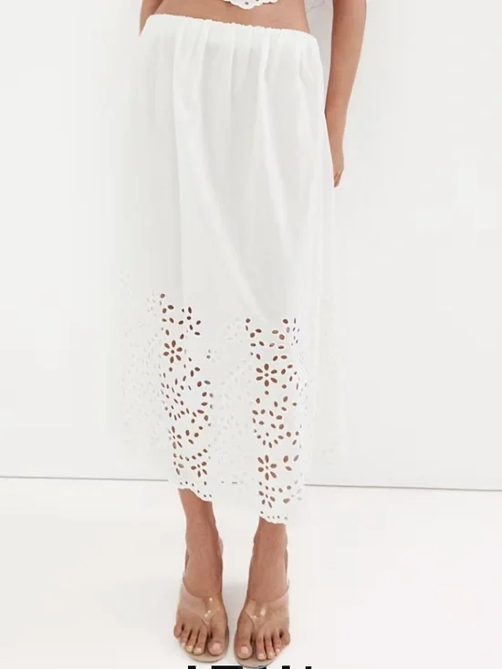 Mango White Eyelet Maxi Skirt MIDI SKIRT WITH EMBROIDERED DETAILS 1386