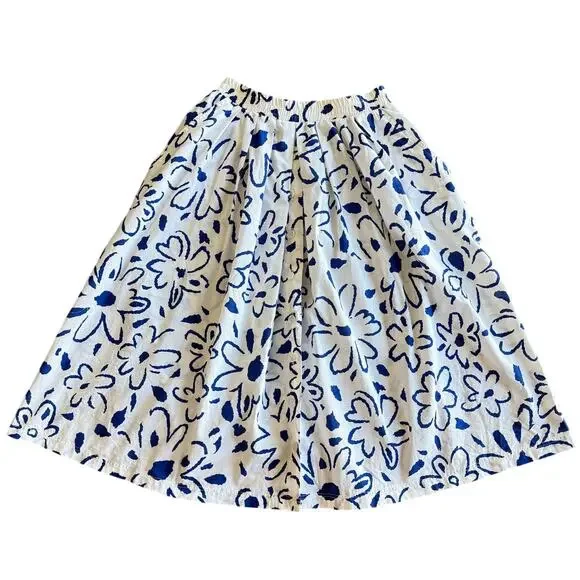 Schroder Separates Vintage Blue Floral Print Cotton Skirt Size 8 Pockets