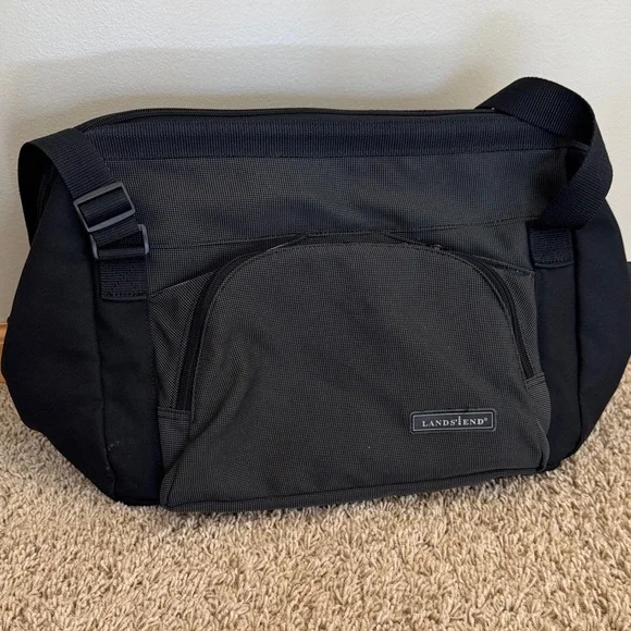 Vintage Lands End Charcoal Black Diaper Bag Wide-mouth Medium Duffle