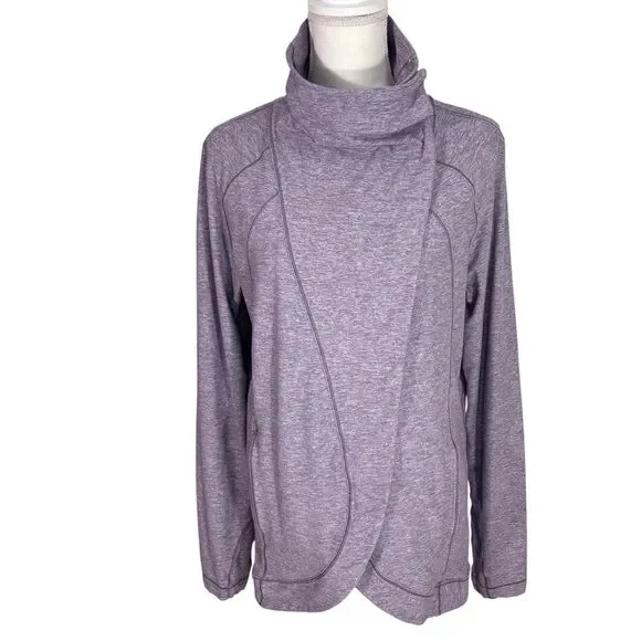 Lululemon Rulu Rally Wrap Active Cardigan Womens 10 Purple Snap Cowl Neck