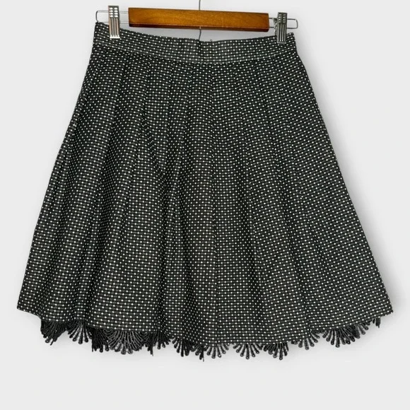 Retro Black White‎ Polka Dot Skirt Lace Twirl Pin Up Whimsygoth Glamour Sz Small