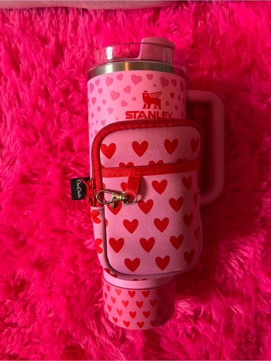 Stanley Pink Heart Travel Mug with attachable Pocket