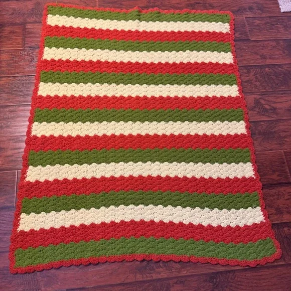 Vintage Grandma Granny Crochet Afghan‎ Blanket Orange Green Yellow Shell Stitch