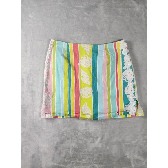 Vintage Lilly Pulitzer Women's Mini Skort Size 0 Rainbow‎ Stripes Shells Lace