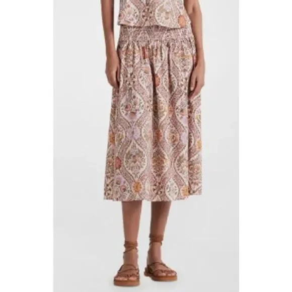 DEREK LAM 10 CROSBY Madani Linen Blend Smocked Skirt Sz. 8