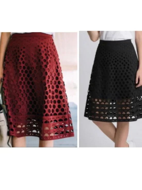 J. Crew Laser-Cut A-Line Skirt in Black and Burgundy Size 00