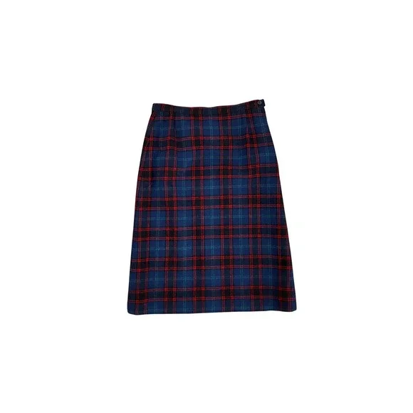 Vintage Pendleton Wool Plaid Skirt Navy Blue Red Green High Waist Midi USA Made