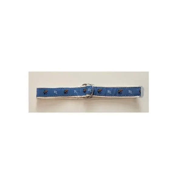 Ralph Lauren Logo Blue White Fabric Belt Silver Metal D Ring Toddler