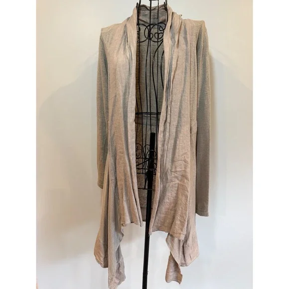 Cut Loose Womens Small Taupe Linen Blend Open Front Waterfall Draped‎ Cardigan