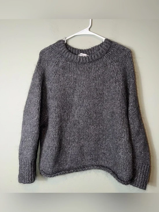 Zara Knit‎ Women’s Dark Gray Chunky Knit Crewneck Sweater Wool/Mohair NWOT Small