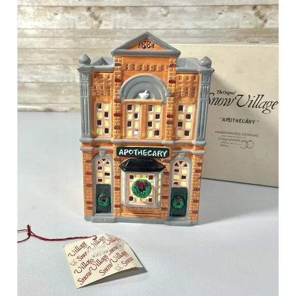 Department 56 Snow Village Apothecary House Hand Painted Ceramic, Boxed 1989