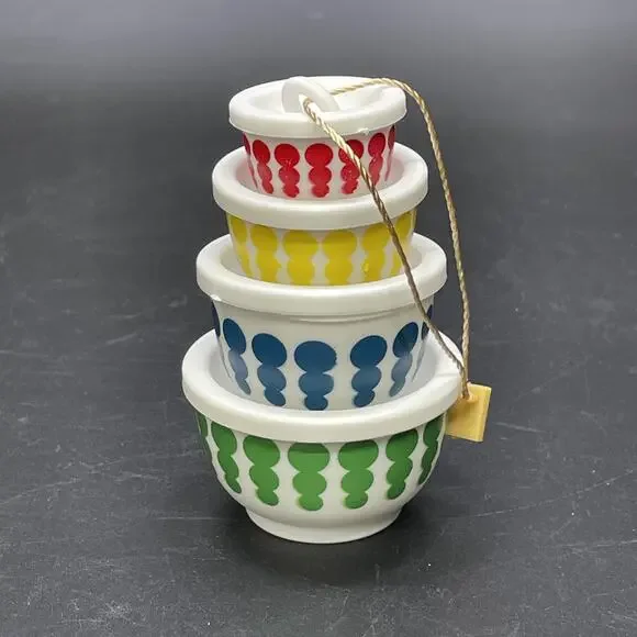 VTG Pyrex Inspired Xmas Ornament Plastic Nesting Mixing Bowl Set Retro Polka Dot