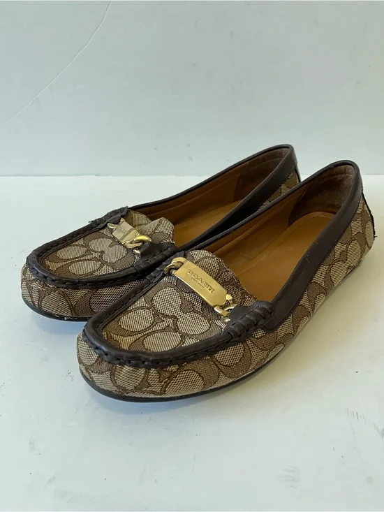 Coach Olive Brown Signature Canvas Loafers Size 6.5B