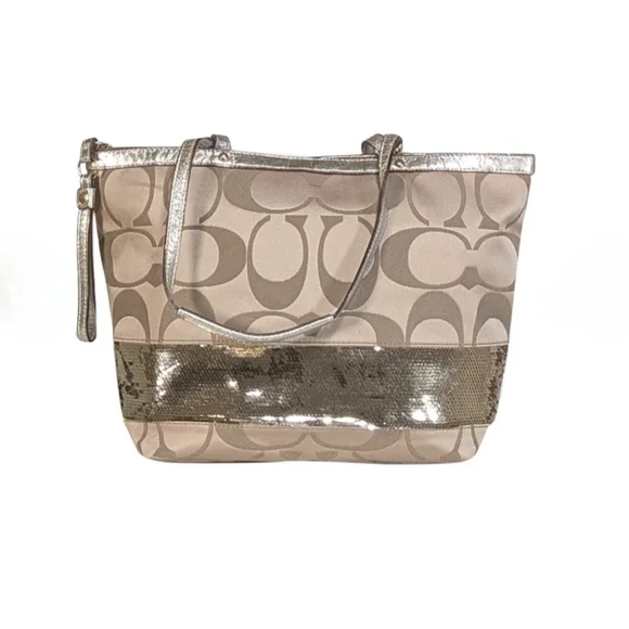 COACH Monogram and Gold Sequin Tote Bag