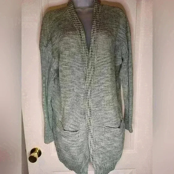 KNOX ROSE Coatigan Fall Green oversized cozy knit‎ multi color cardigan (#576)