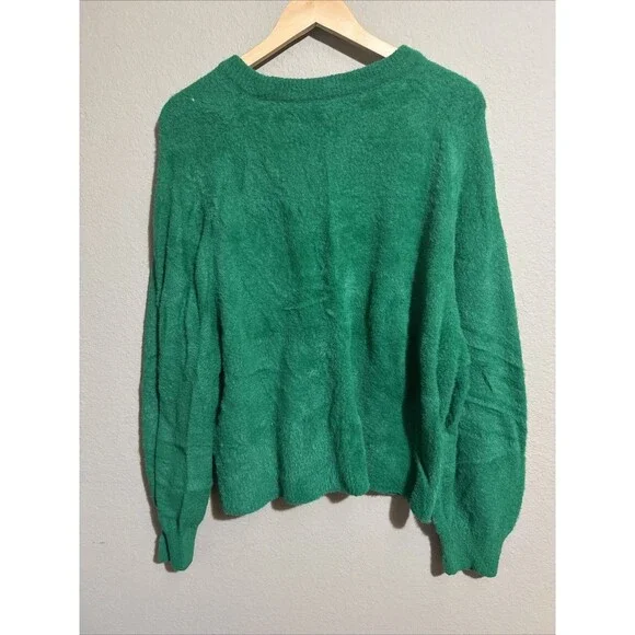 Aerie Fuzzy Green Crewneck Sweater Size Large Soft and Cozy