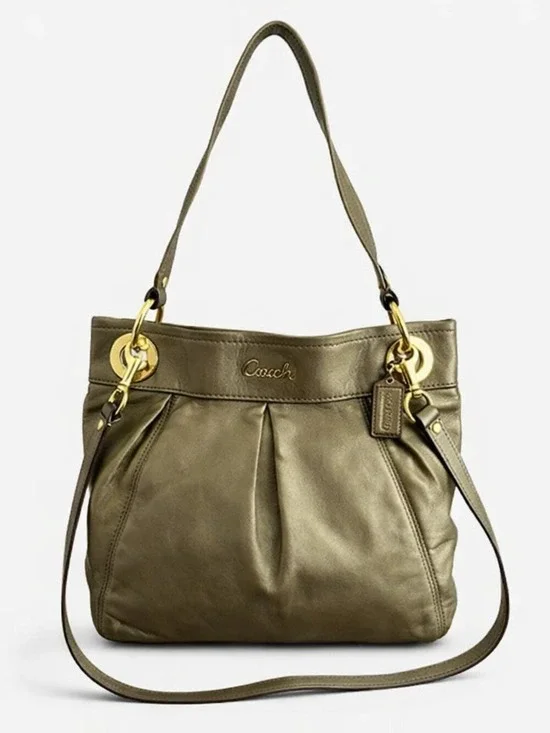 Coach Metallic Pewter Leather Shoulder & Crossbody Bag Gold Hardware EUC