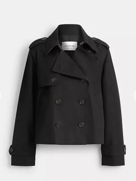 Coach Black Double-Breasted Short Trench Coat Size L